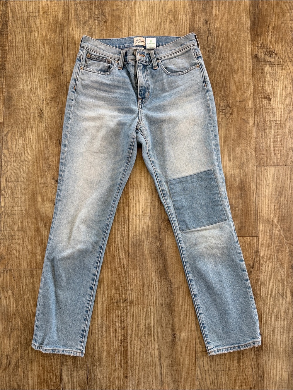 J. Crew Light Wash Straight-Leg Jeans with Knee Patch